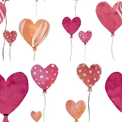 pink heart balloon seamless pattern large white