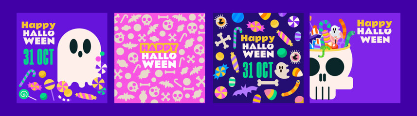 4 Happy Halloween Templates! Bright, modern design will be perfect for your project, social networks, advertising and much more
Vector Illustrations