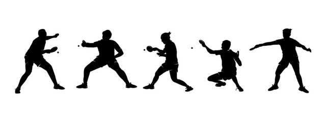 Collection of table tennis player silhouettes.