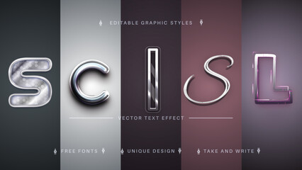 Set 5 Realistic Metal Editable Text Effects, Font Styles