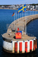 Flags at port Helsingborg, Sweden
