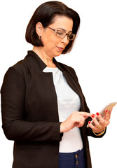 business woman holding a smartphone PNG