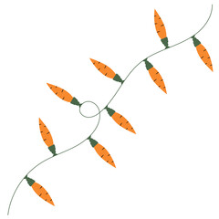 Christmas garlands with carrot. Year of the rabbit. New year 2023. Cute garland holiday illustration. 