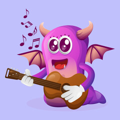 Cute purple monster playing guitar