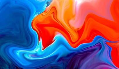 Hand Painted Background With Mixed Liquid Blue And Red Paints. Abstract Fluid Acrylic Painting. Marbled Colurful Abstract Background. Liquid Marble Pattern.
