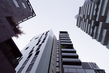 modern buildings in european futuristic city in italy in cosmopolitan blue and gray colors