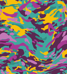 Abstract Hand Drawing Wavy Liquid Distorted Geometric Camouflage Shapes Seamless Vector Pattern Isolated Background
