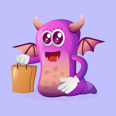 Cute purple monster happy shopping