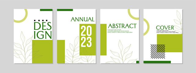 set of natural geometric cover templates. simple and modern white green design. A4 size layout. for annual reports, journals, presentations, catalogs, notebooks