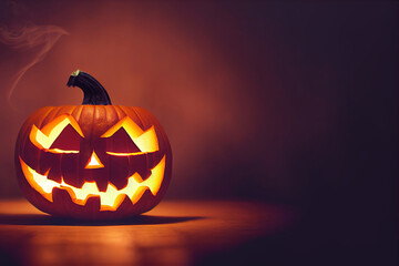 Halloween pumpkin with smog on dark background.Copy space. AI