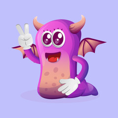 Cute purple monster with peace hand
