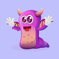 Cute purple monster playful and happy