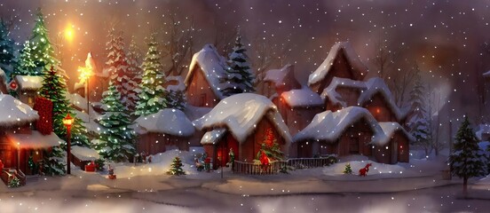 Village With Christmas Trees, Incredible Background Backdrop Wallpaper. Concept Imagination.