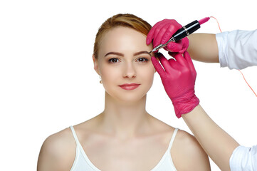 Eyebrows permanent makeup procedure against white background