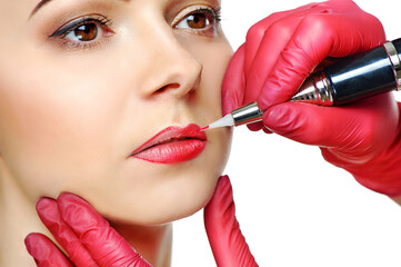 Studio shot of a permanent lips cosmetics procedure