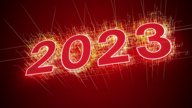 video animation - abstract neon light in red with the numbers 2023 - represents the new year - holiday concept