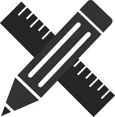 Black line Crossed ruler and pencil icon isolated. Straightedge symbol. Drawing and educational tools.