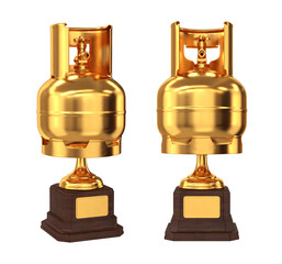 Set of golden trophies gas cylinder on a white background, 3d render