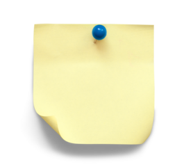 Pinned blank paper note isolated on white