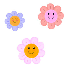 Naklejka premium Smile Daisy Flowers Watercolor 