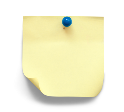 Pinned blank paper note isolated on white