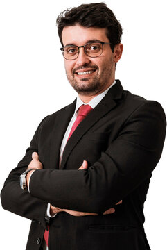 Young Latino businessman or lawyer on transparent background. PNG