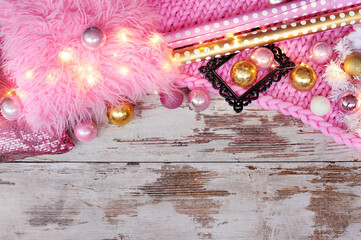 Christmas background in pink and gold colors