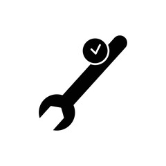 Wrench glyph icon illustration with check mark. suitable for complete repair icon. icon illustration related repair, maintenance. Simple vector design editable