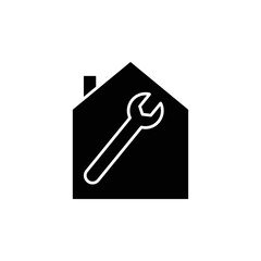 House glyph icon illustration with wrench. suitable for automotive workshop icon. icon illustration related repair, maintenance. Simple vector design editable