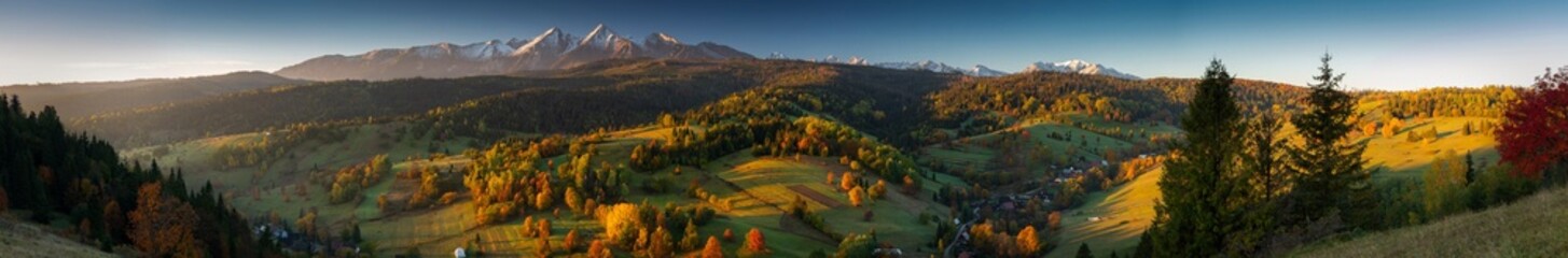 Panorama of the Belianske Tatras at sunrise. Slovakia - obrazy, fototapety, plakaty