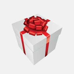 White gift box with a red bow - Christmas and birthday present collection
