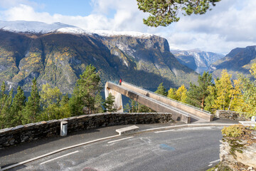 Stegastein viewpoint observation deck near Aurland in Norway. Stegastein is a scenic overlook on...