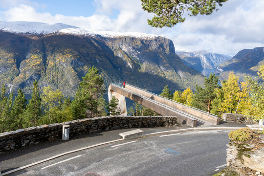 Stegastein Viewpoint Observation Deck Near Aurland In Norway. Stegastein Is A Scenic Overlook On Sogn Og Fjordane County Road 243 In Norway.