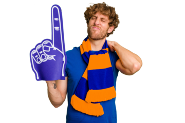 Young caucasian sports fan man isolated on white background touching back of head, thinking and making a choice.