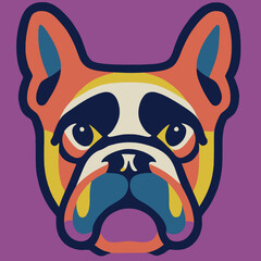 Bulldog dog face vector illustration. Pop art animal bulldog head, creative character mascot logo symmetry design. Bright neon colors sticker. Dogs, pets, animal lovers theme design element.