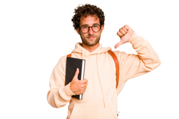 Young caucasian student man isolated showing a dislike gesture, thumbs down. Disagreement concept.