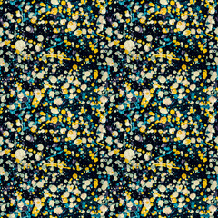 Seamless pattern of Multi-colored drops, strokes of oil paints on a black background.