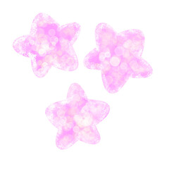 Hand drawn illustration of three pink cute glitter stars. Cute girl girly symbol, nursery baby shower funny kawaii print, pastel cartoon sparkling shimmering sky sleep color design.