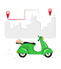 Delivery green scooter with map