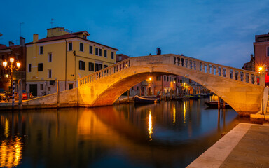 The Vigo bridge in Chioggia, Venetian lagoon, Venice province,northern italy - october 30, 2021