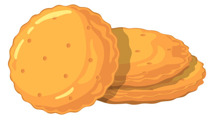 Round shortbread biscuit cartoon icon. Salty snack