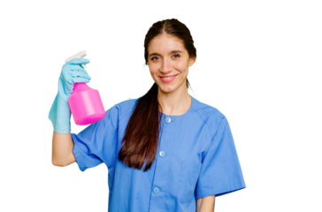 Young cleaner caucasian woman isolated happy, smiling and cheerful.