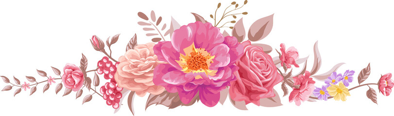 Fototapeta na wymiar Beautiful Rose Flower and botanical leaf digital painted illustration for love wedding valentines day or arrangement invitation design greeting card