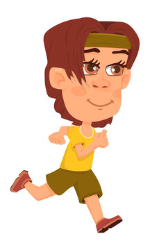 Jogger boy. Cartoon boy running. Child sport
