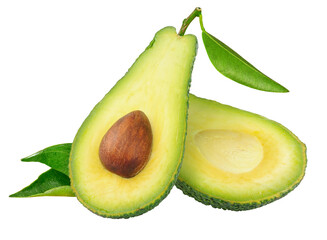 Halved avocado with kernel. Cut out, no background