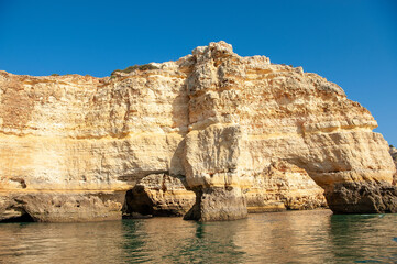 Fototapeta na wymiar Rock formations on the Algarve coast in Portugal 