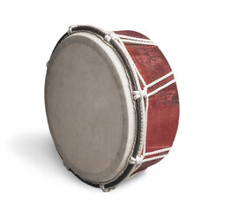 Old brown drum isolated on white background