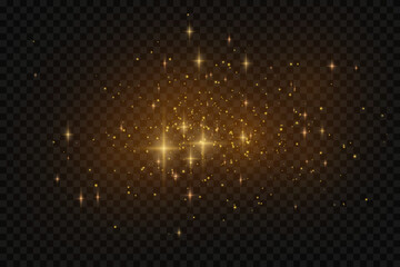 Realistic golden star dust light effect isolated on transparent. Stock royalty free vector illustration