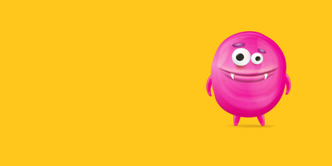 Obraz premium Vector cartoon funny pink alien monster isolated on orange background. Smiling silly pink monster print sticker design template. Cute Ghost, troll, gremlin, goblin, devil and halloween monster