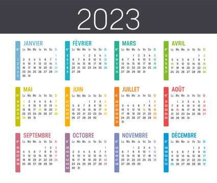 Calendrier Agenda 2023 couleur, avec numéros de semaine